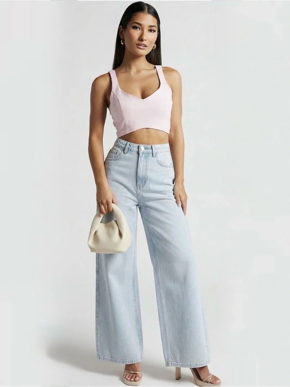 Showpo. Kiky Light Pink Fitted Cropped Tank Bralette Zips US 10 NWT TOP ONLY
